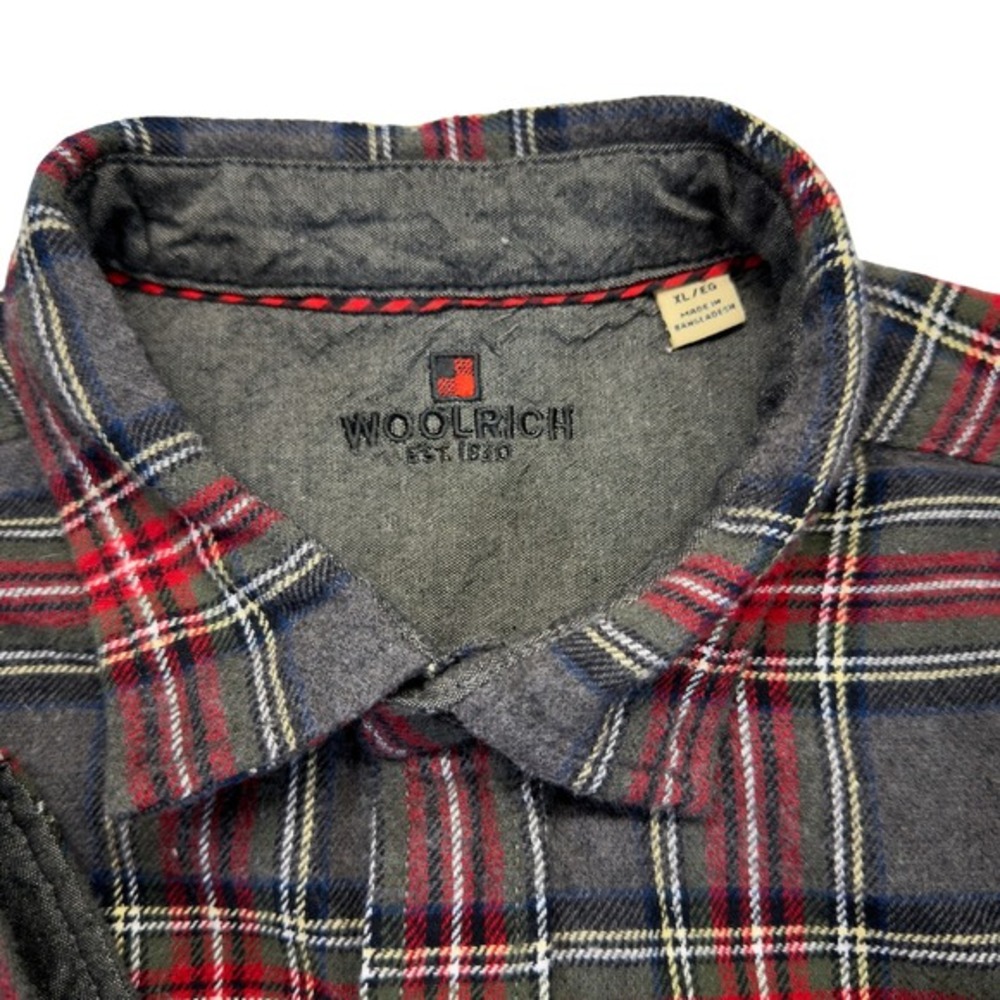 Woolrich Mens XL Flannel Shirt Gray Red Plaid Cotton Button Down Pockets - Picture 4 of 8